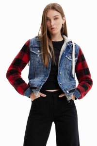 Dámské Bundy Desigual Denim with plaid sleeves | 926340OET