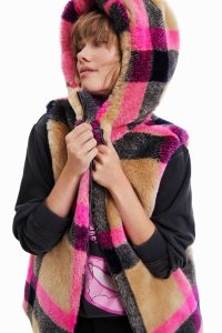 Dámské Bundy Desigual Plaid fur-effect gilet | 172859UKG