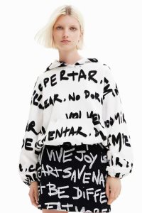 Dámské Mikiny Desigual All-over Manifesto text oversize hoodie | 517906DRU