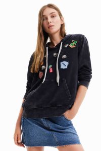 Dámské Mikiny Desigual College patch hoodie | 895263TUG