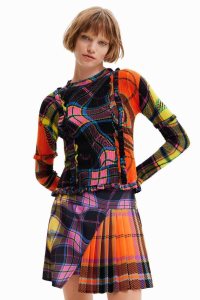 Dámské Svetry Desigual Maria Escote plaid ribbed pullover | 568142ZFO