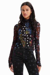 Dámské Tričko Desigual Tulle patchwork with polka dots and flowers | 894127JBQ