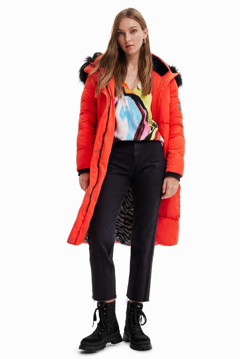 Dámské Bunda Puffer Desigual Long padded coat with belt | 698157ZTR