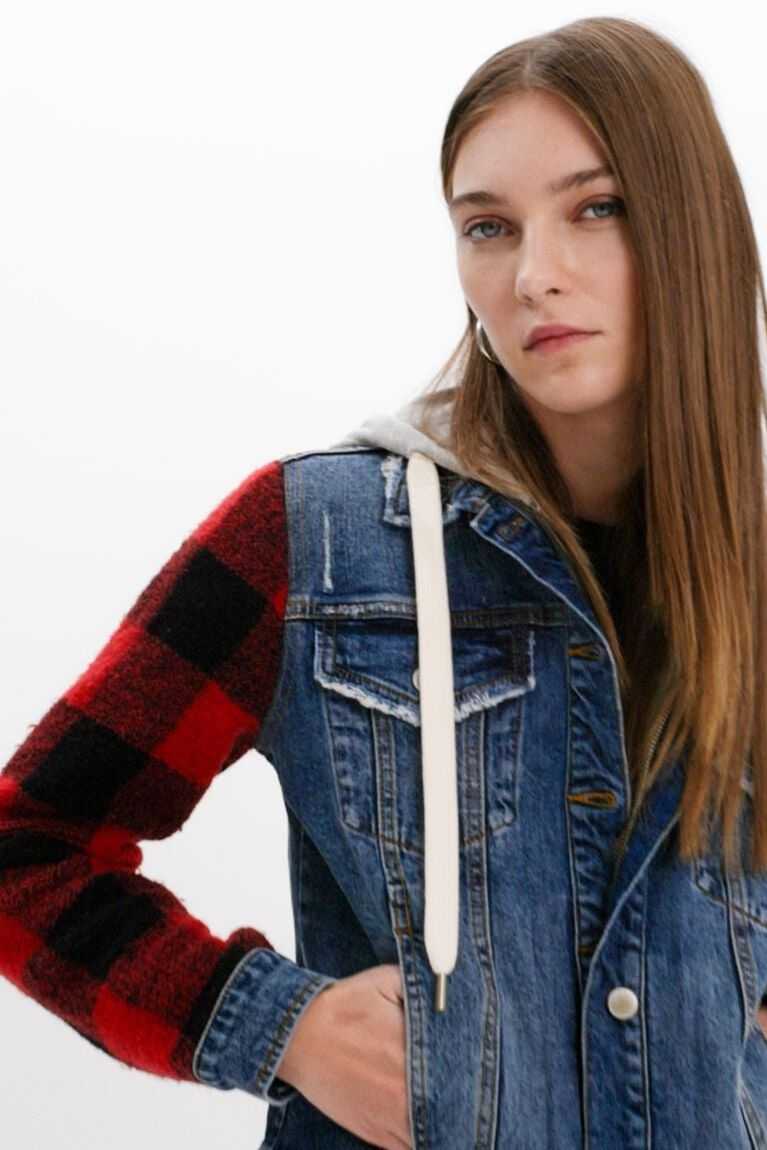 Dámské Bundy Desigual Denim with plaid sleeves | 926340OET