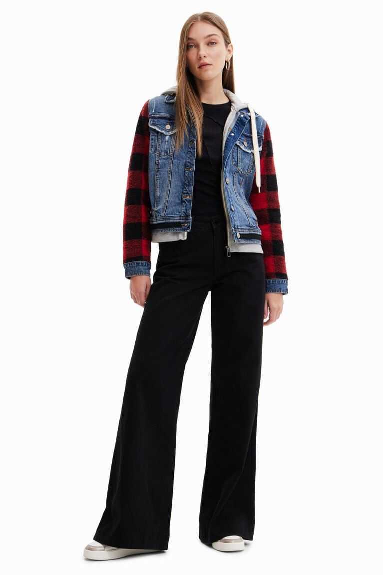 Dámské Bundy Desigual Denim with plaid sleeves | 926340OET