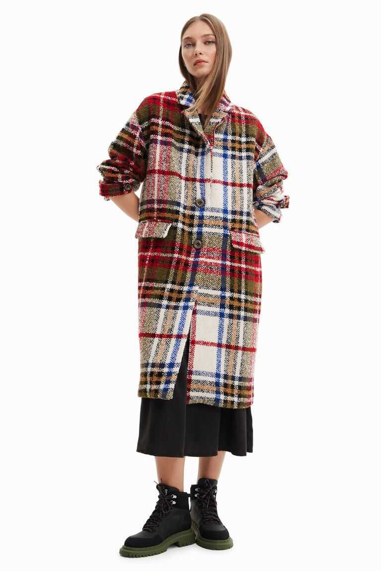 Dámské Bundy Desigual Long tartan wool | 957203EAT