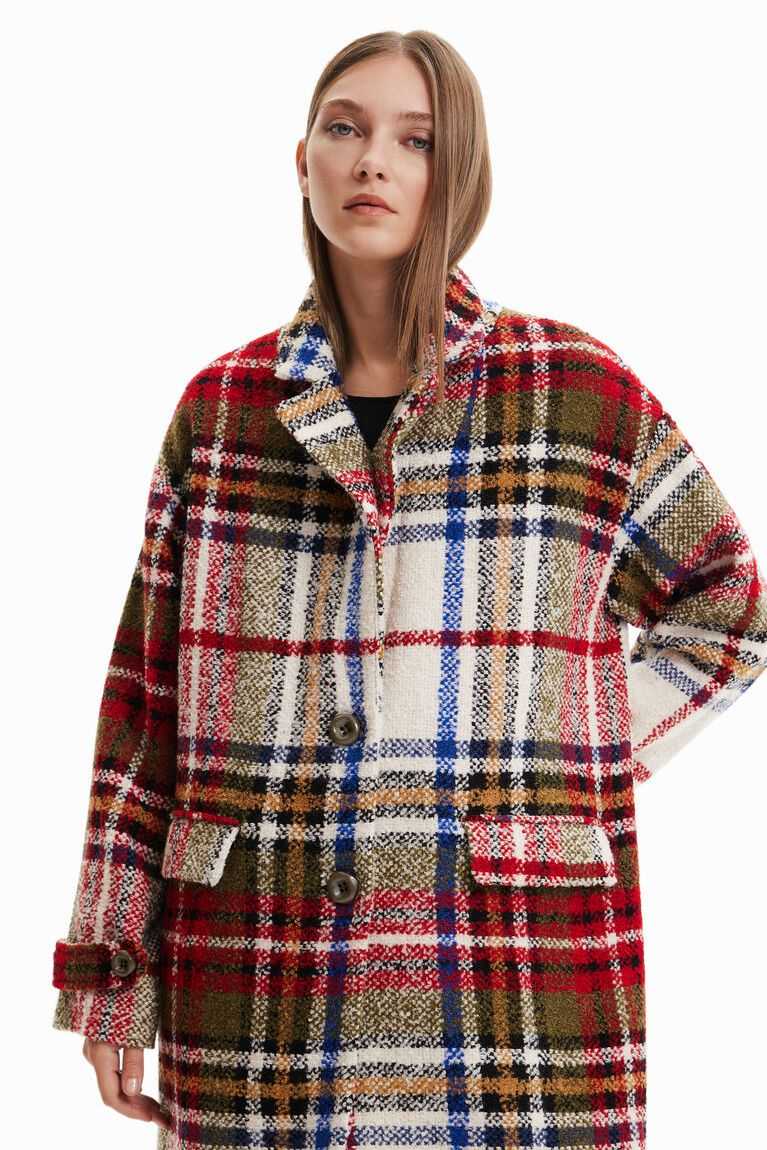 Dámské Bundy Desigual Long tartan wool | 957203EAT