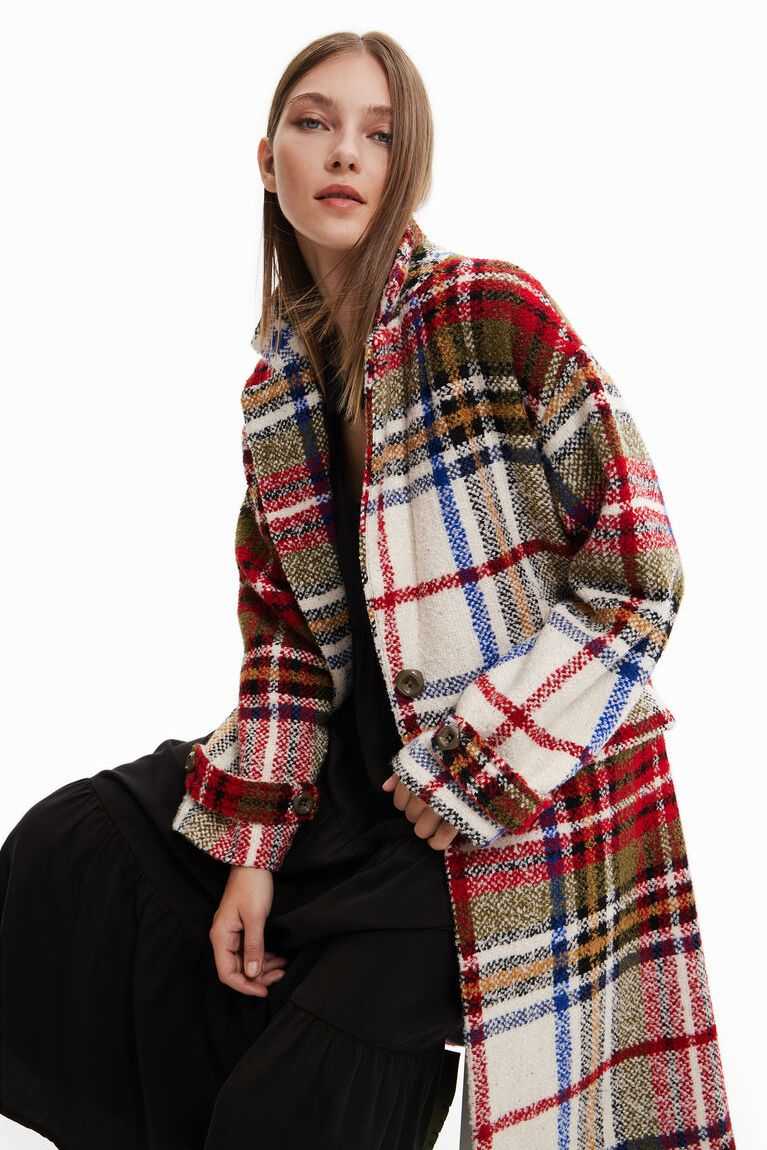 Dámské Bundy Desigual Long tartan wool | 957203EAT