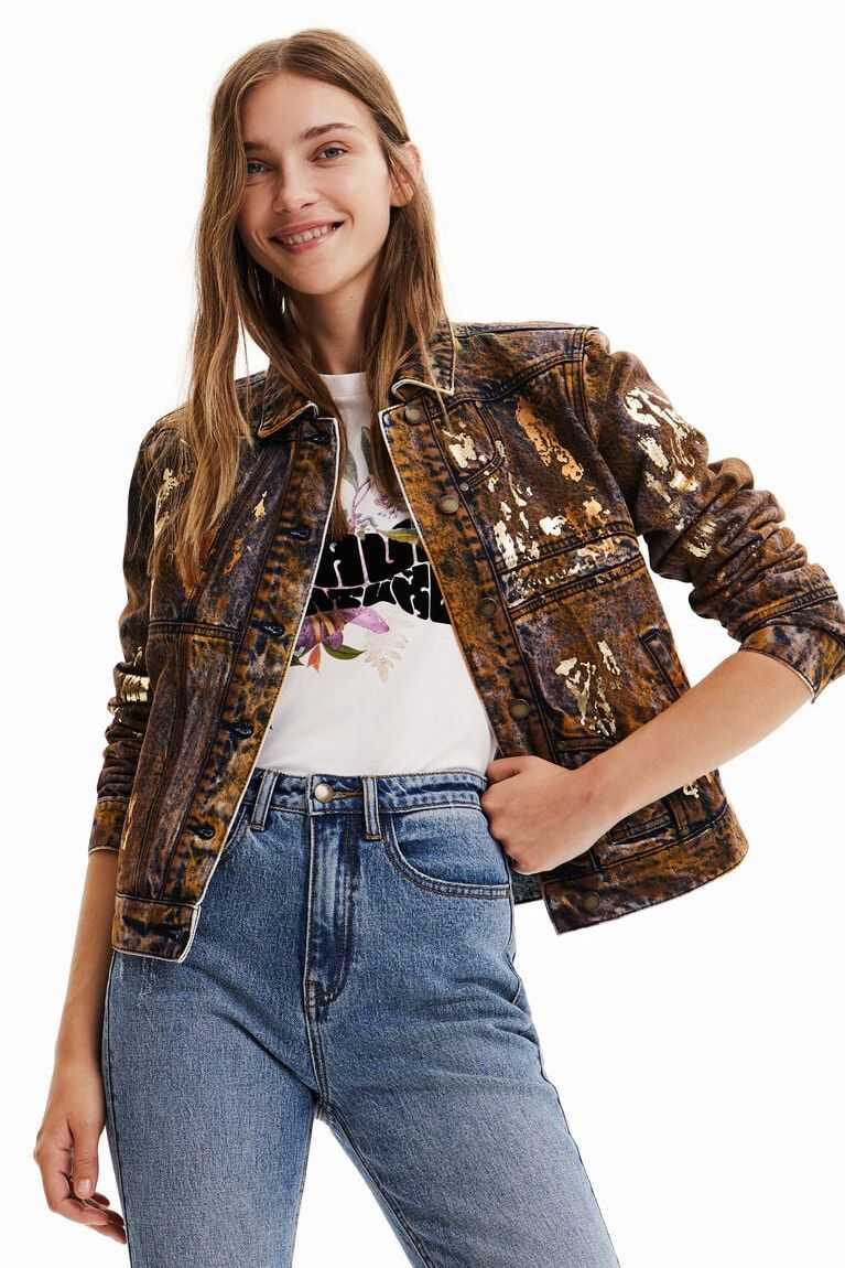 Dámské Bundy Desigual Metallic denim trucker | 695271DGM