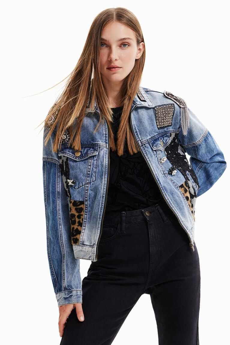 Dámské Bundy Desigual Patchwork denim trucker | 371495MCO