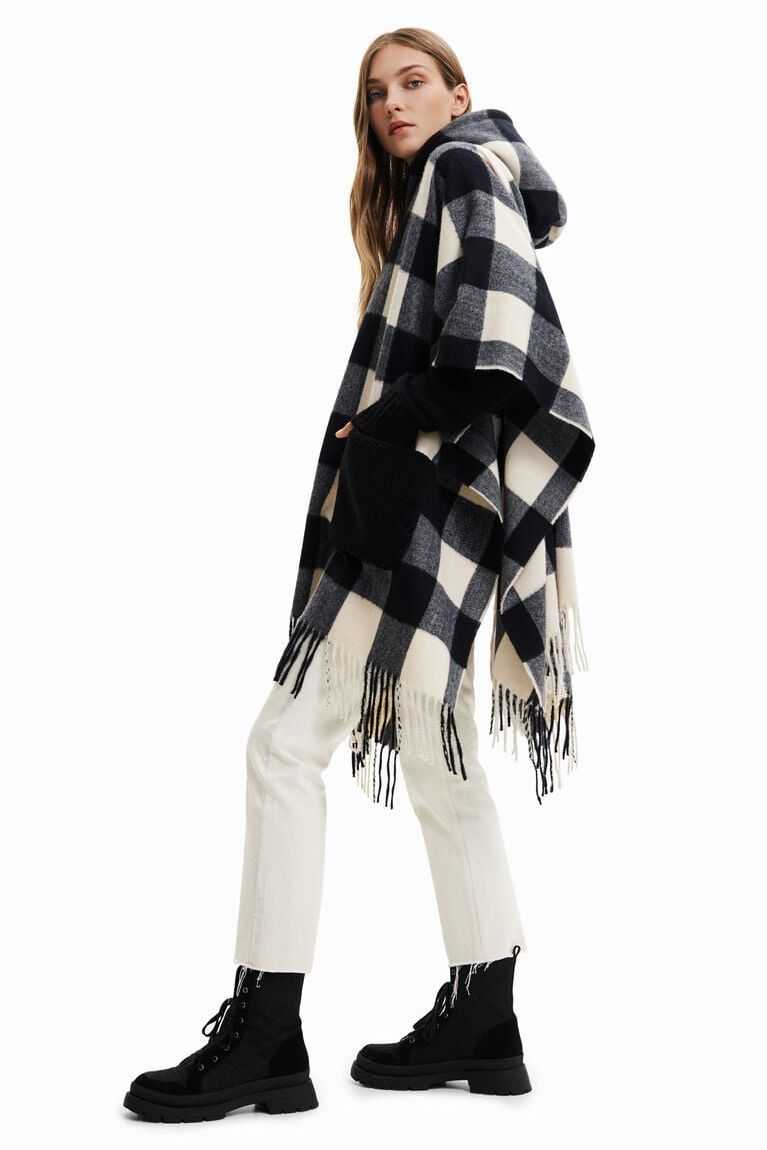 Dámské Bundy Desigual Plaid and fur poncho | 971832HJV