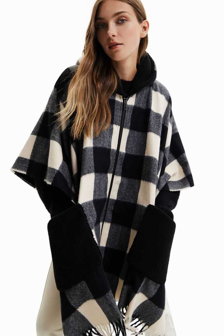 Dámské Bundy Desigual Plaid and fur poncho | 971832HJV