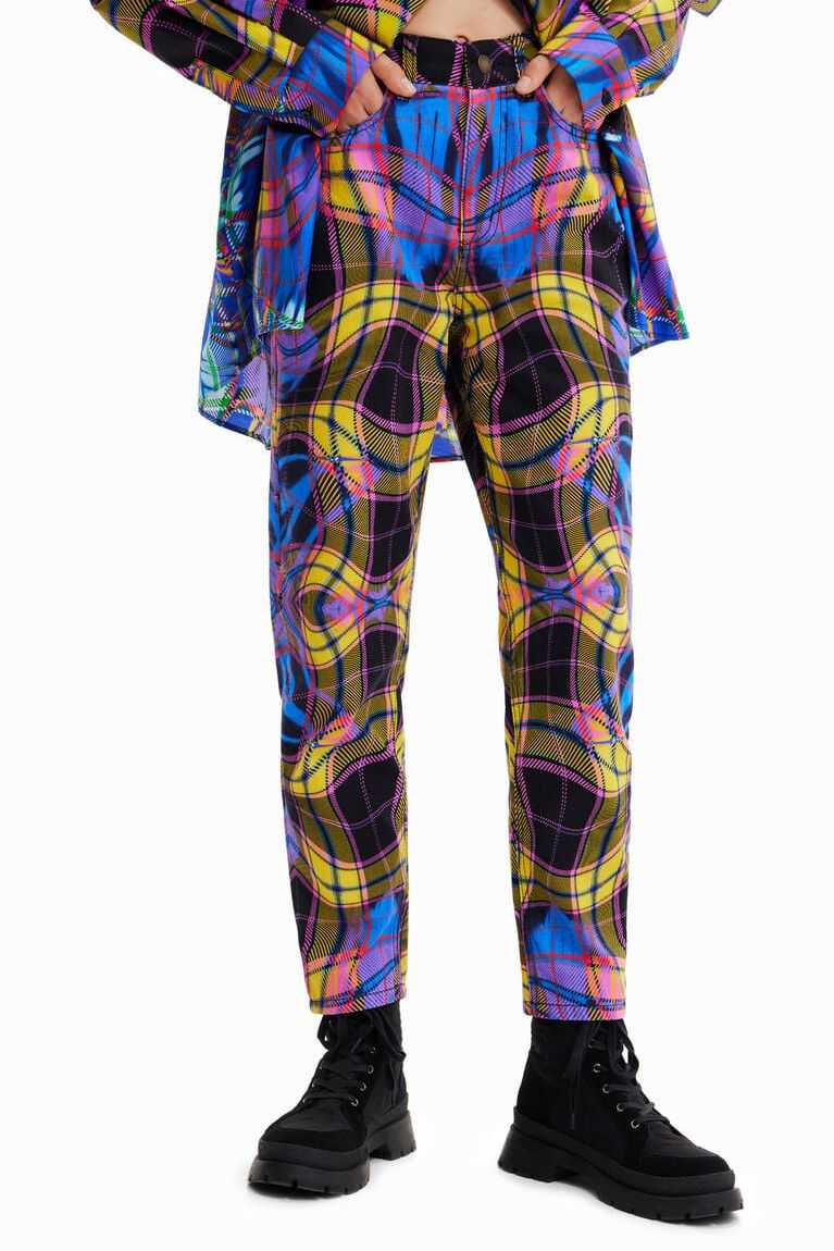 Dámské Džíny Desigual Maria Escote plaid mom trousers | 618342GRI