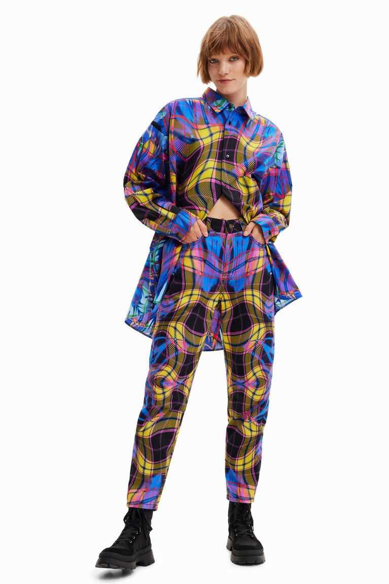 Dámské Džíny Desigual Maria Escote plaid mom trousers | 618342GRI