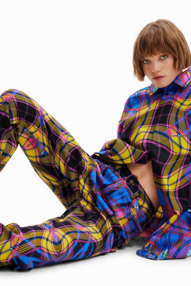 Džíny Desigual Akce - Dámské Maria Escote plaid mom trousers