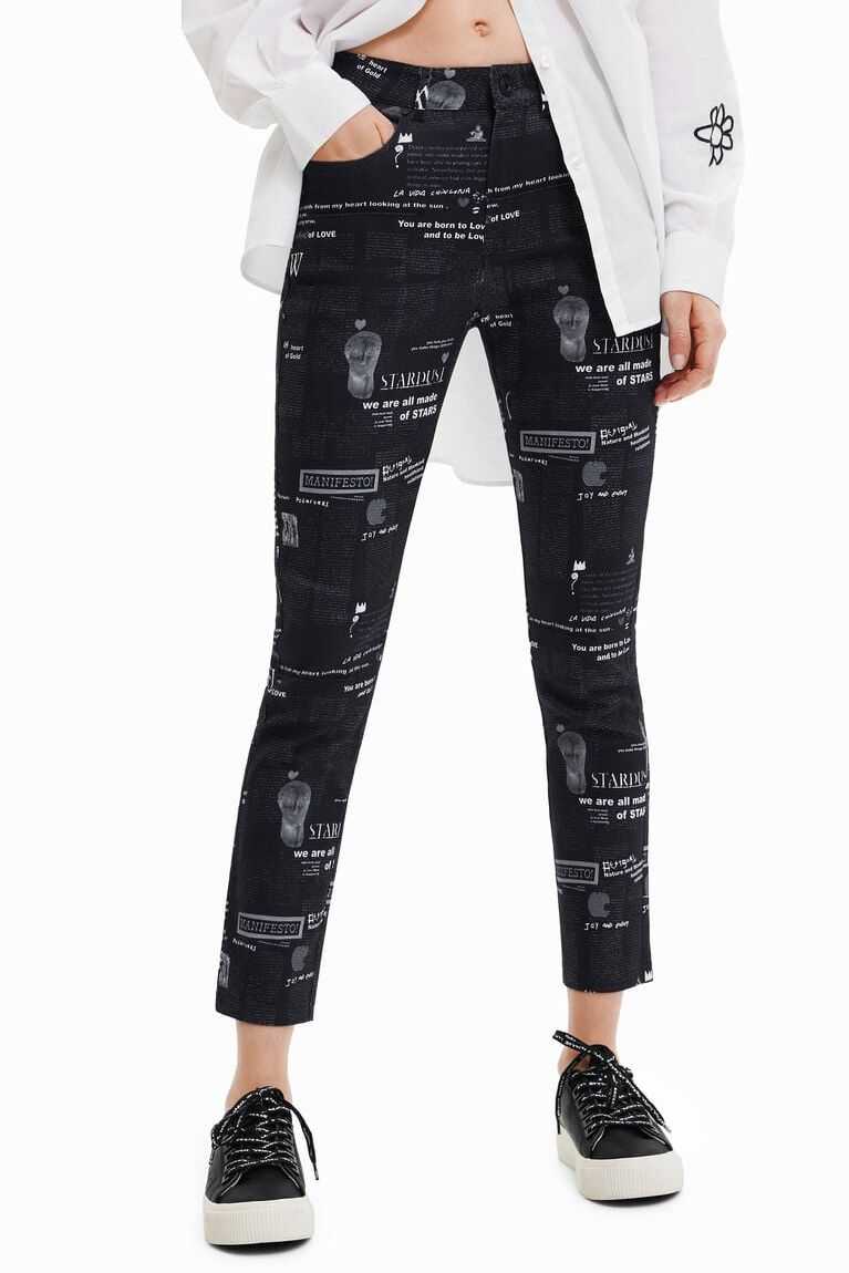 Dámské Legíny Desigual Newspaper print slim trousers | 135069QCM