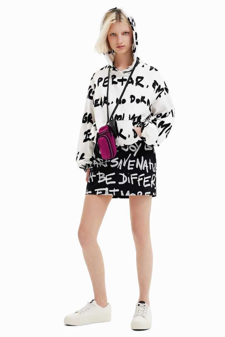 Dámské Mikiny Desigual All-over Manifesto text oversize hoodie | 517906DRU