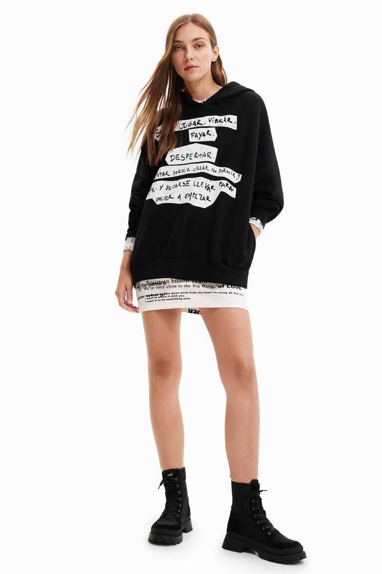 Dámské Mikiny Desigual Oversize Manifesto text hoodie | 043851PVQ