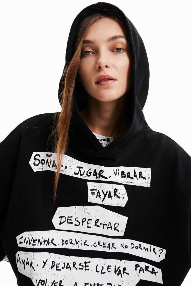 Dámské Mikiny Desigual Oversize Manifesto text hoodie | 043851PVQ