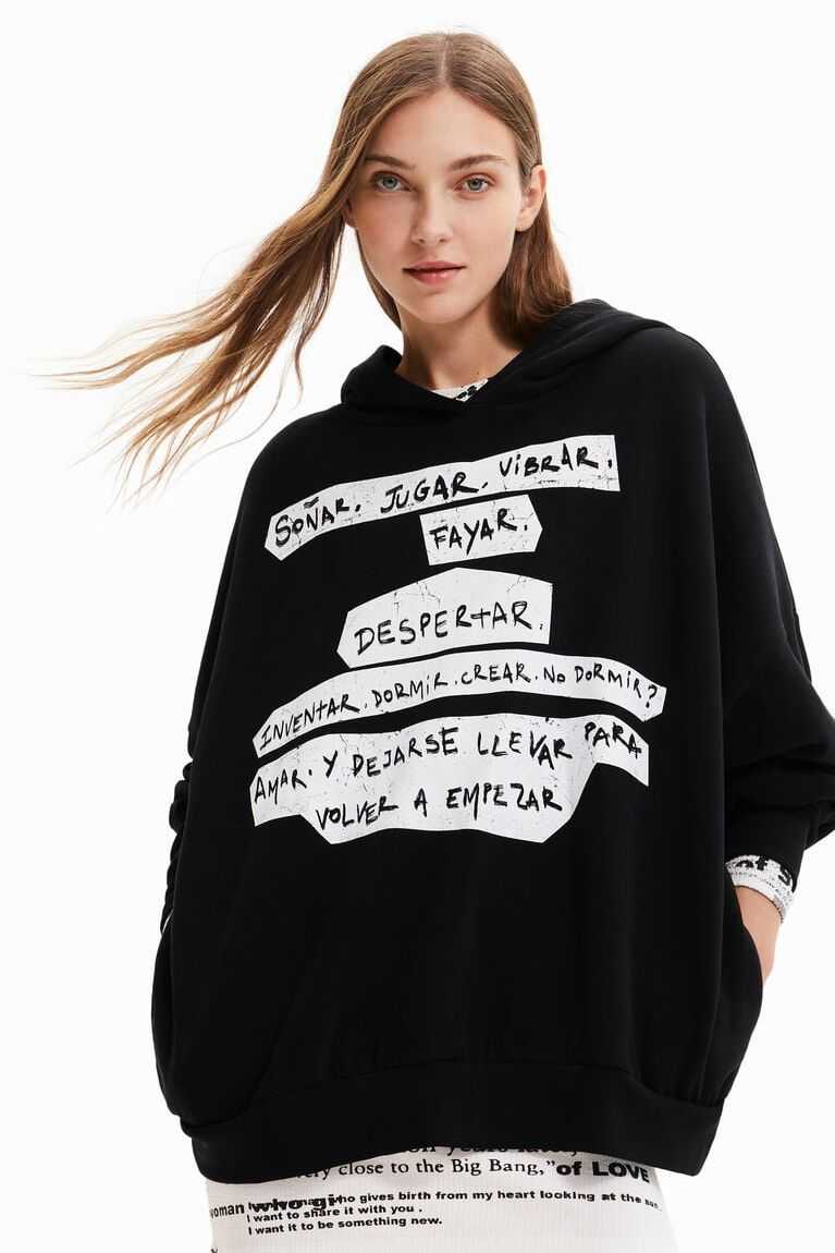 Dámské Mikiny Desigual Oversize Manifesto text hoodie | 043851PVQ