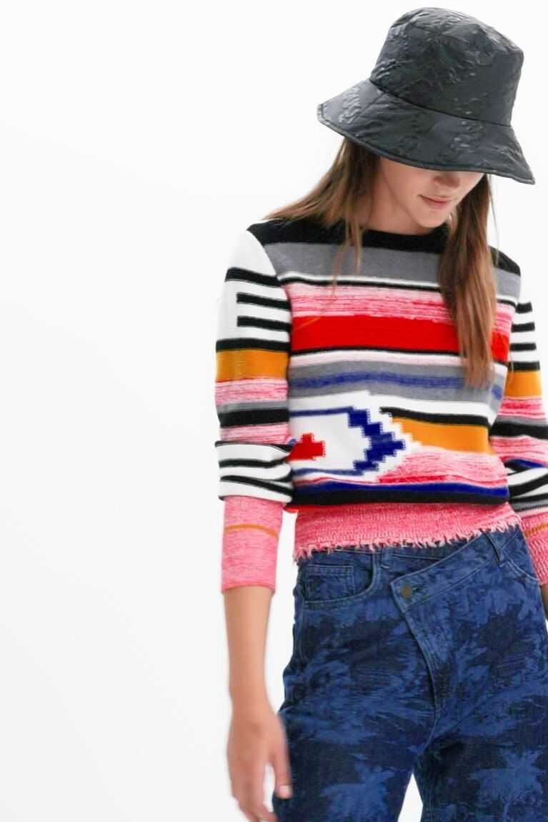 Dámské Svetry Desigual Ethnic striped jumper | 185723FYV