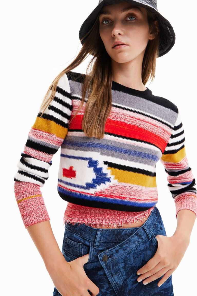 Dámské Svetry Desigual Ethnic striped jumper | 185723FYV