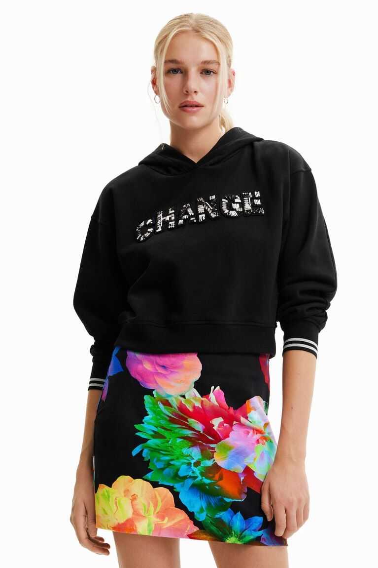 Dámské Svetry Desigual Krátké Change patch hoodie | 375028BVS