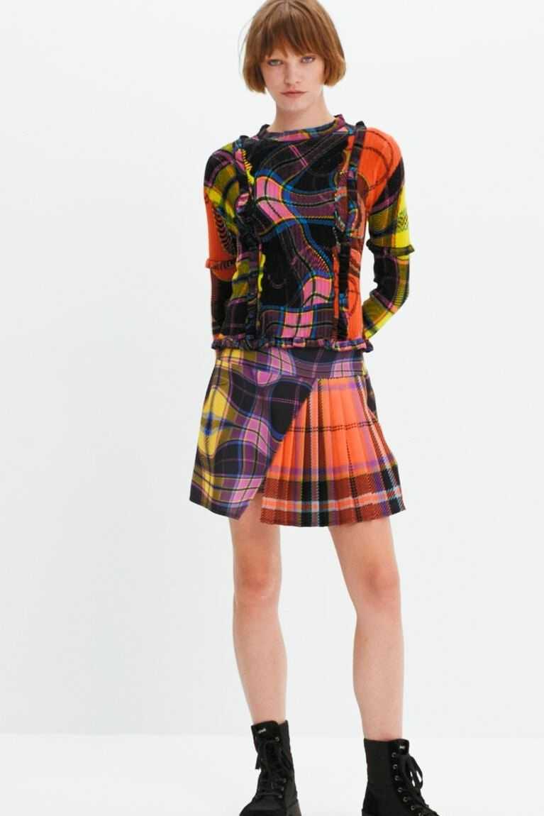 Dámské Svetry Desigual Maria Escote plaid ribbed pullover | 568142ZFO