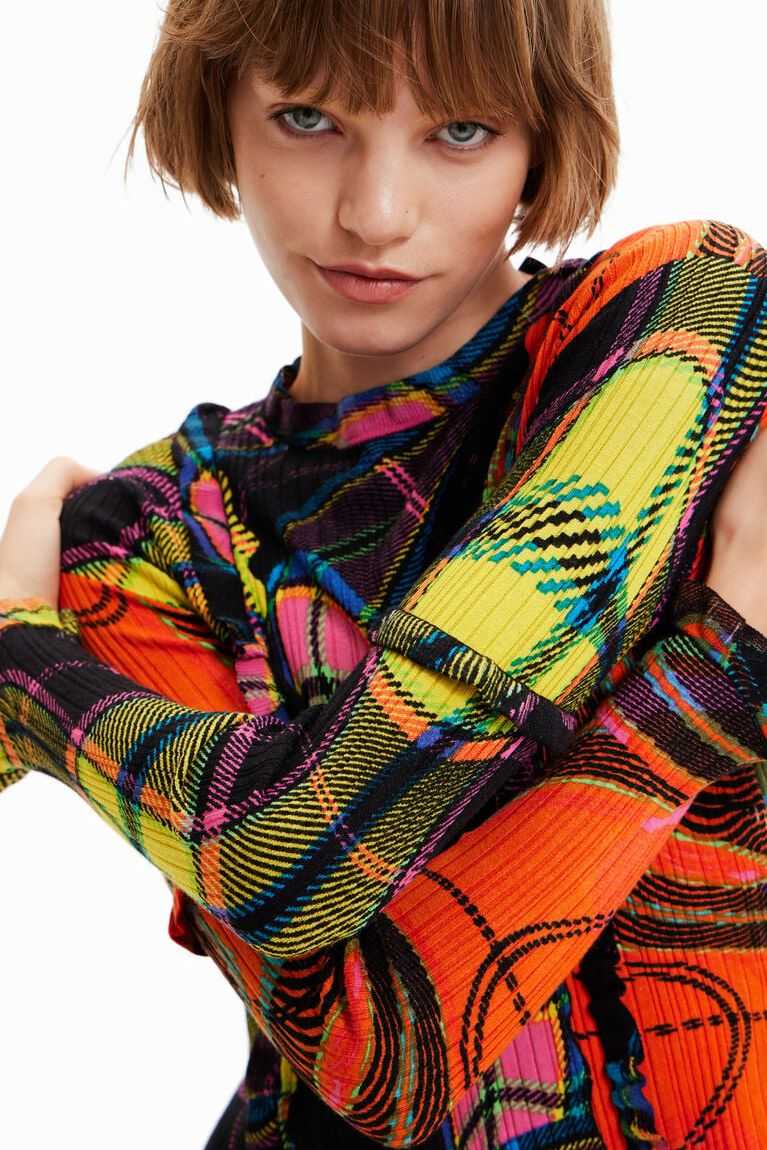 Dámské Svetry Desigual Maria Escote plaid ribbed pullover | 568142ZFO