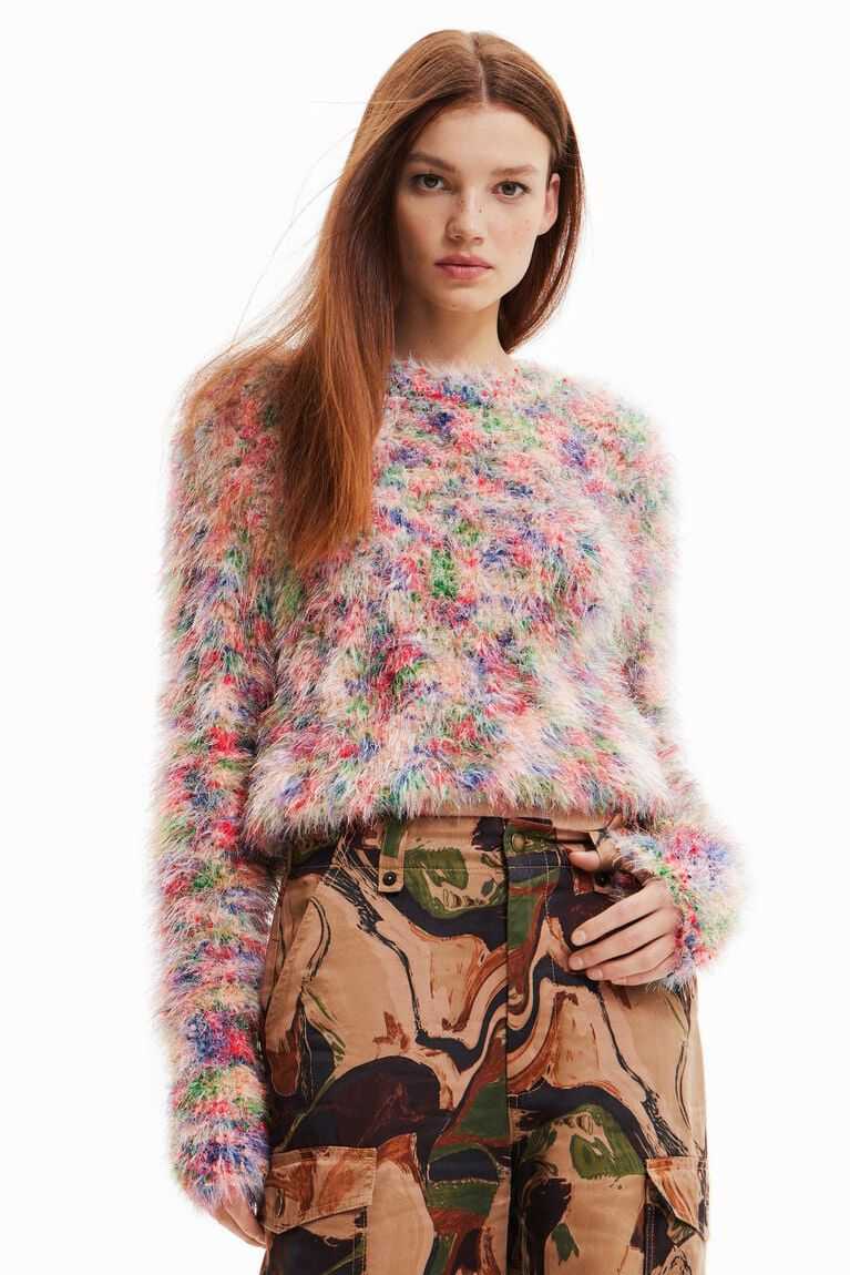 Dámské Svetry Desigual Multicoloured fur-effect jumper | 478531THC