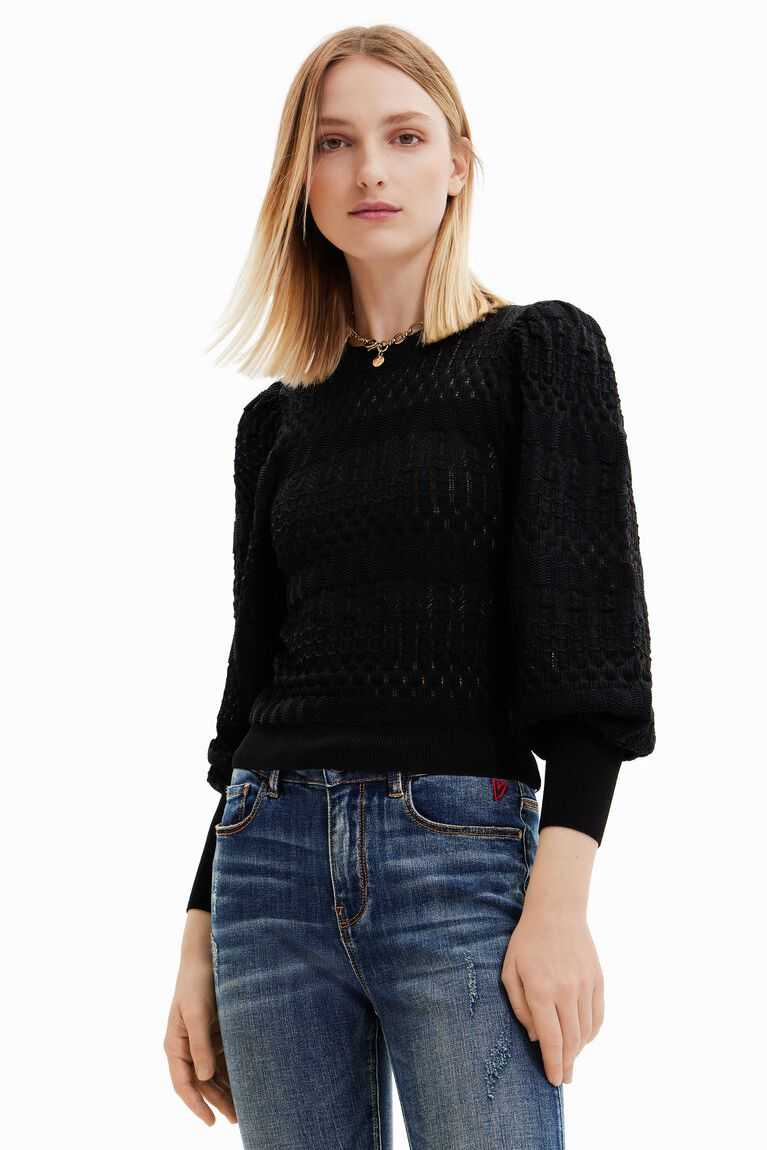 Dámské Svetry Desigual Openwork jumper with balloon sleeves | 413289SJI