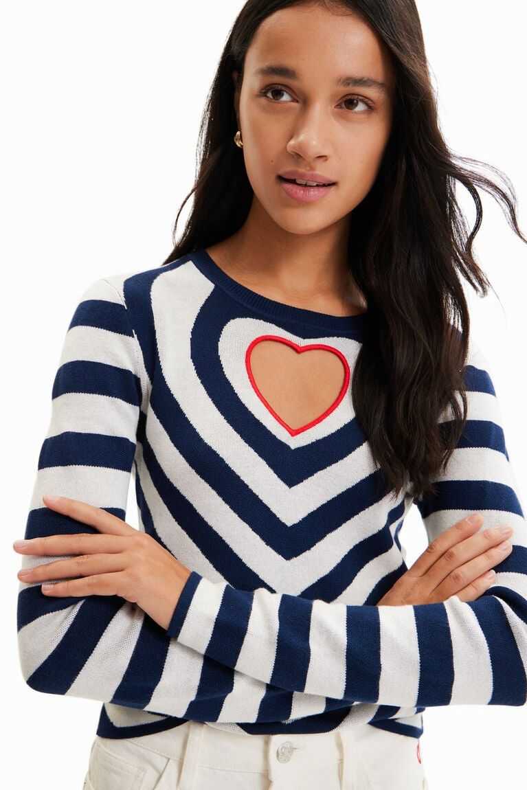 Dámské Svetry Desigual Pruhovaný heart cut-out pullover | 698530CUB