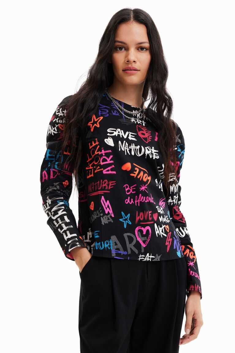 Dámské Topy Desigual Balloon-sleeve blouse with text | 193260XUZ