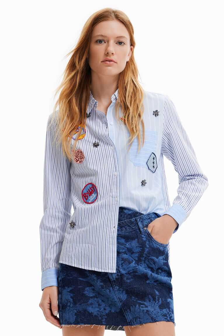 Dámské Topy Desigual Pruhovaný with college patches | 231587AYF