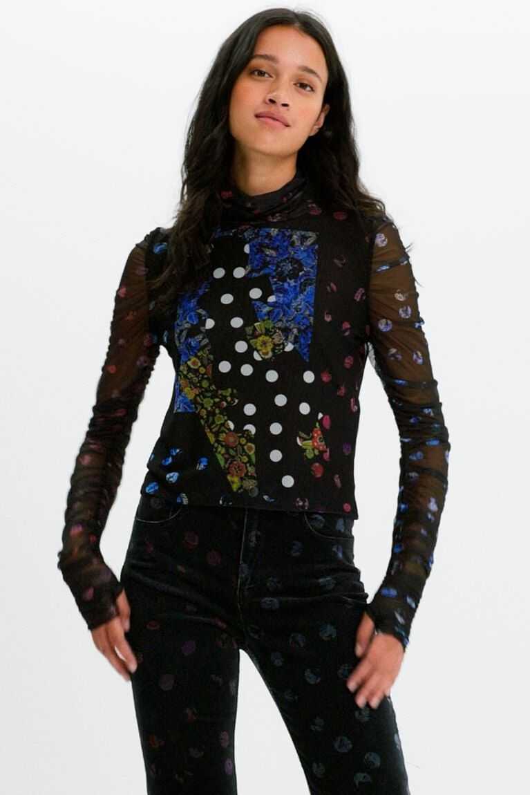 Dámské Tričko Desigual Tulle patchwork with polka dots and flowers | 894127JBQ