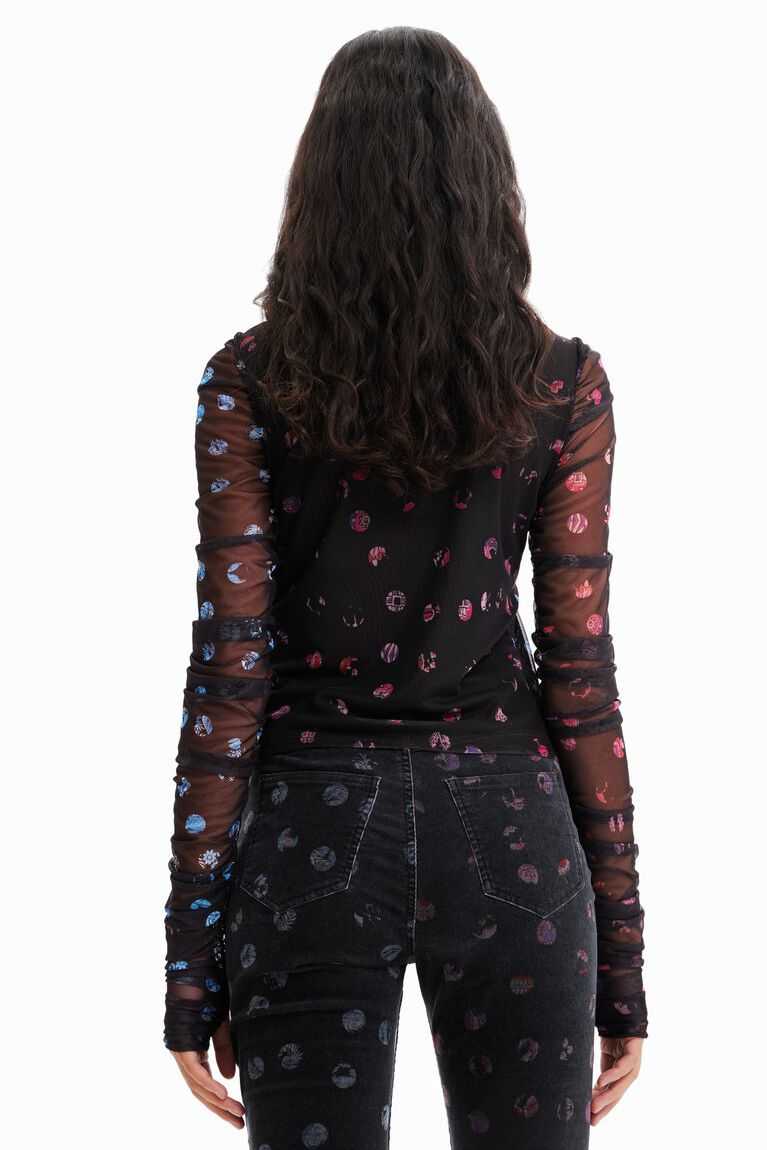 Dámské Tričko Desigual Tulle patchwork with polka dots and flowers | 894127JBQ