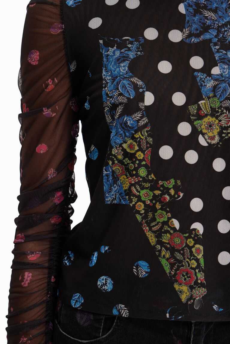 Dámské Tričko Desigual Tulle patchwork with polka dots and flowers | 894127JBQ