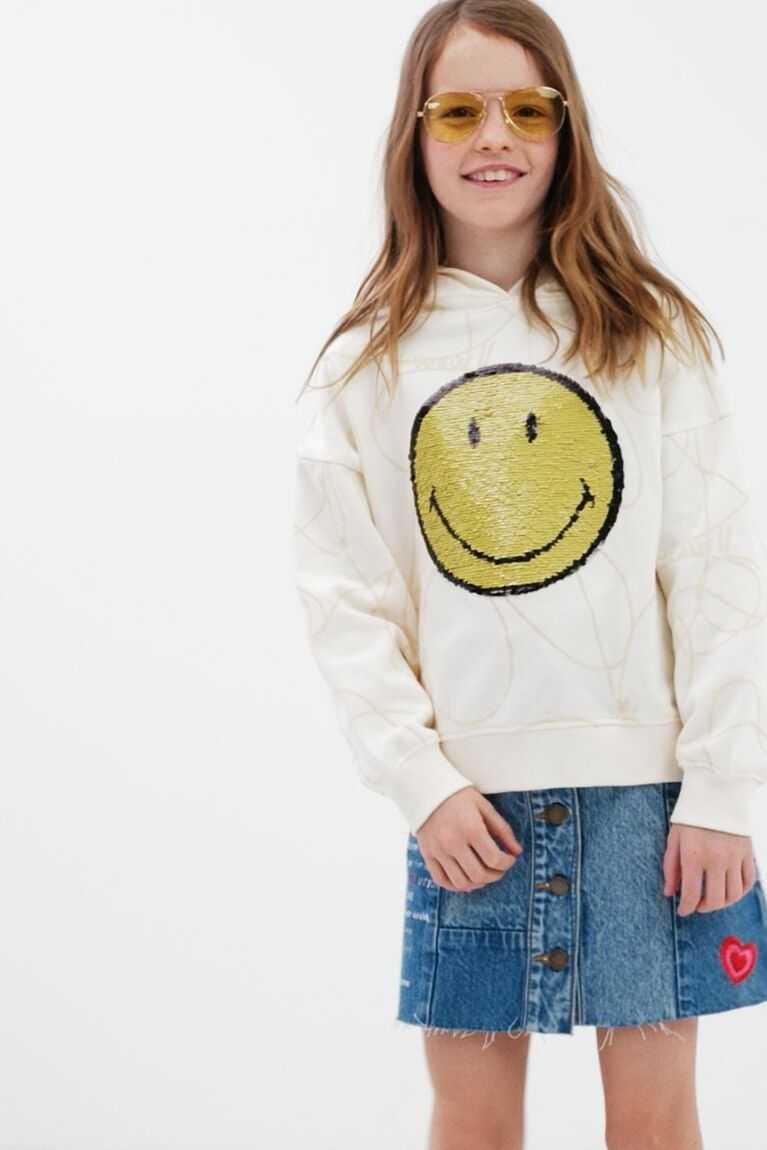 Dívčí Mikiny Desigual Reversible sequin Smiley hoodie | 839407ZSI