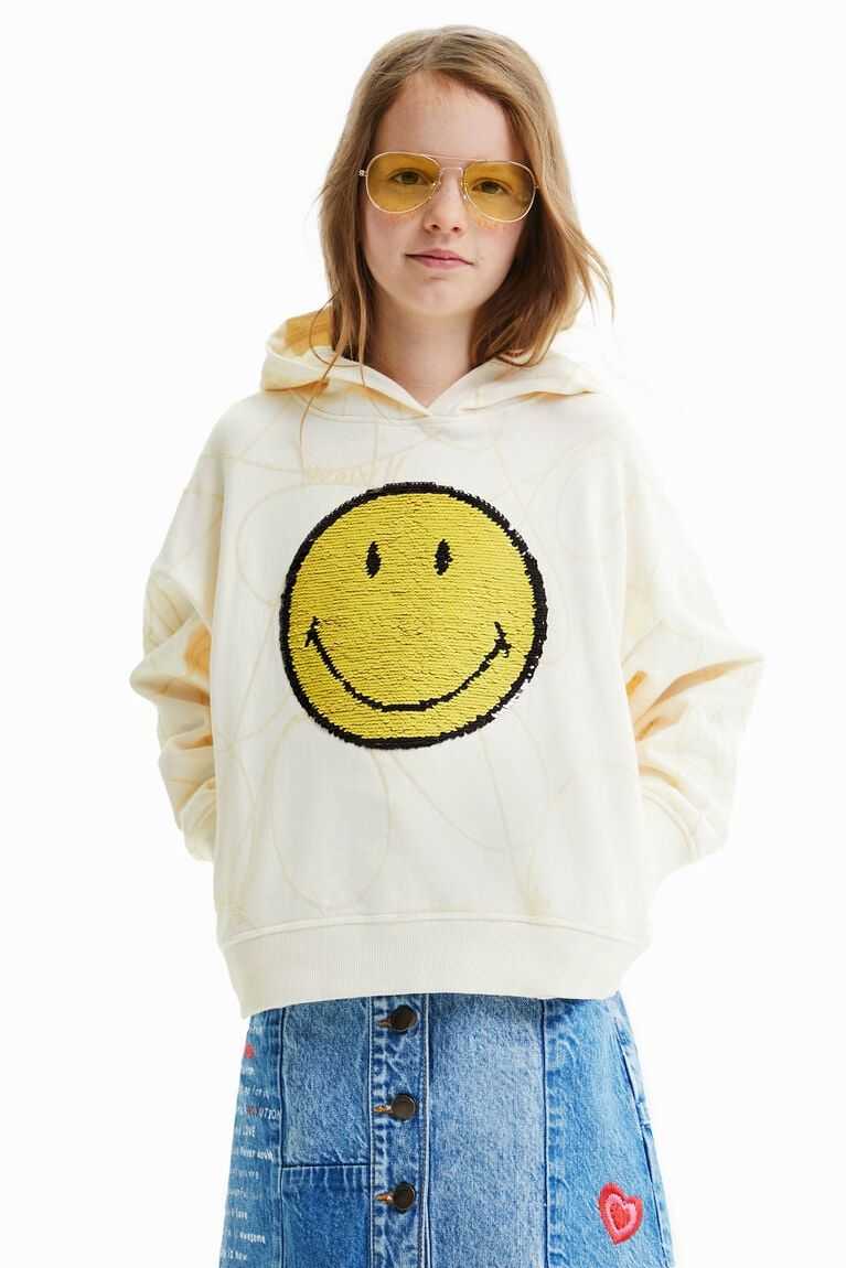 Dívčí Mikiny Desigual Reversible sequin Smiley hoodie | 839407ZSI