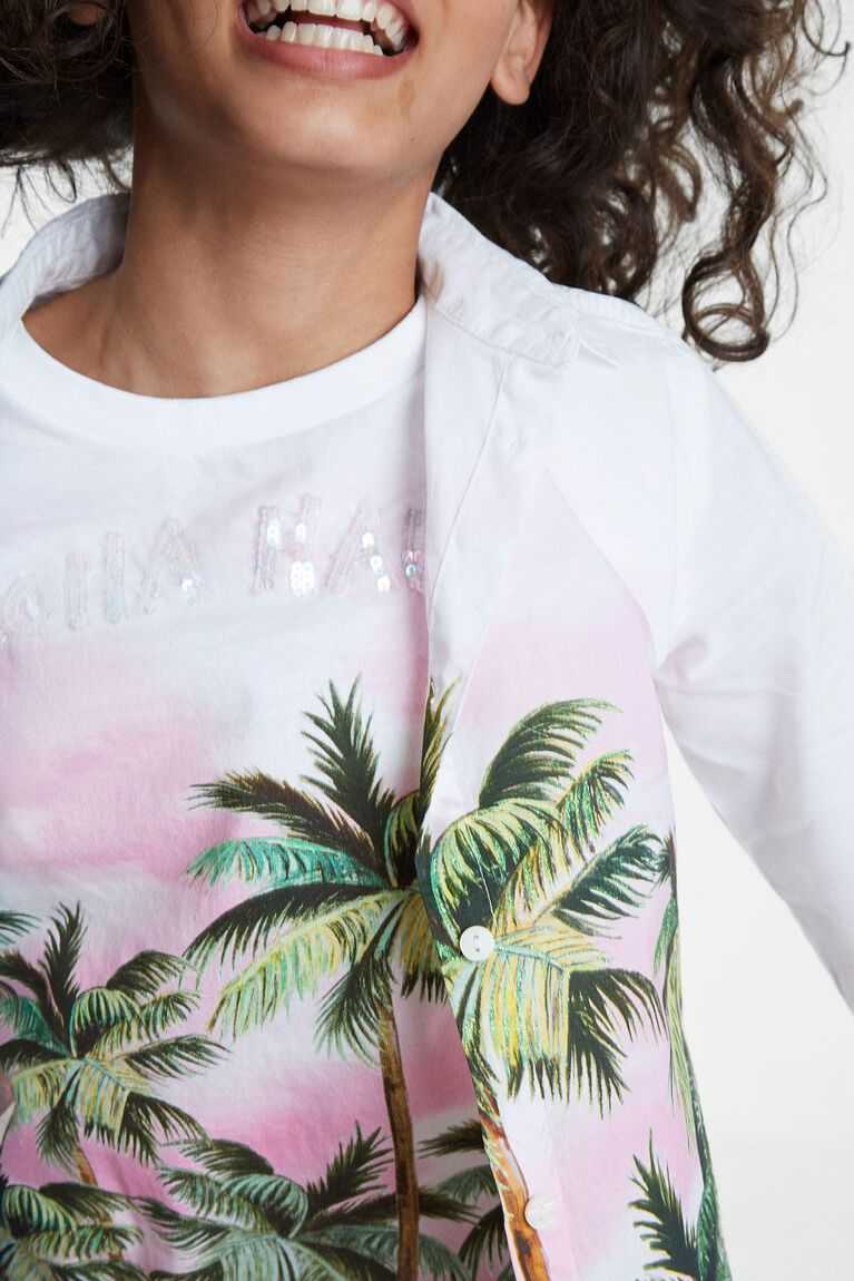 Dívčí Tričko Desigual White shirt palm trees | 640251XHZ