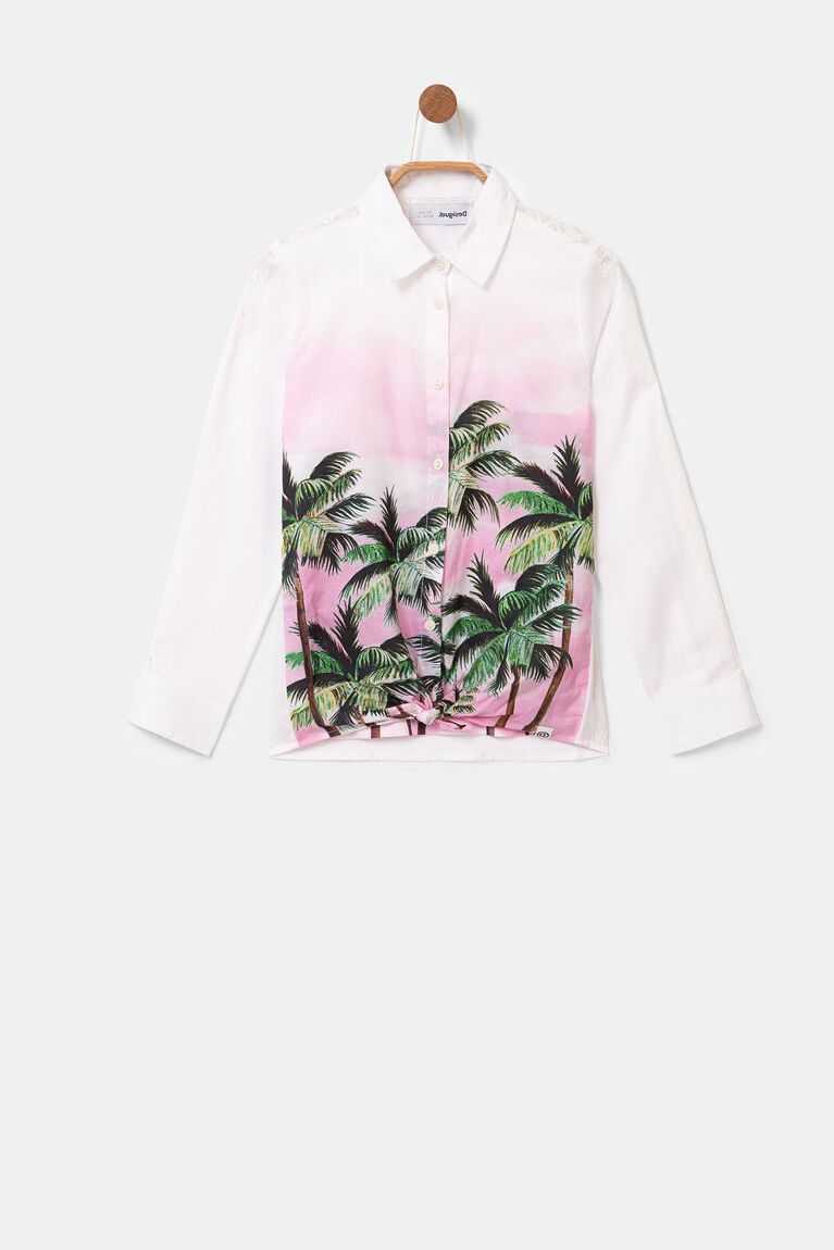 Dívčí Tričko Desigual White shirt palm trees | 640251XHZ