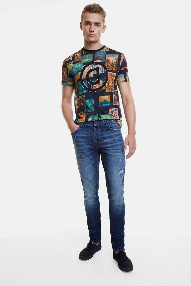 Pánské Kalhoty Desigual Slim jeans with message | 832917OGB