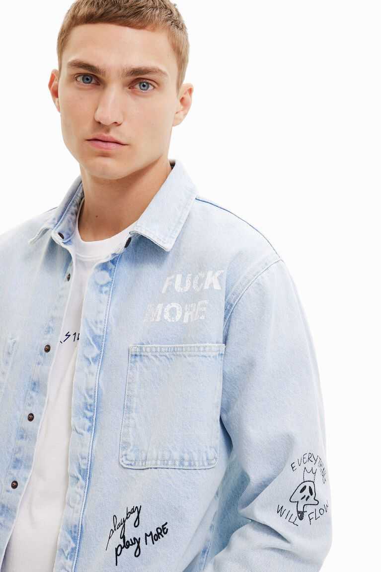 Pánské Košile Desigual Printed denim overshirt | 923047RKL